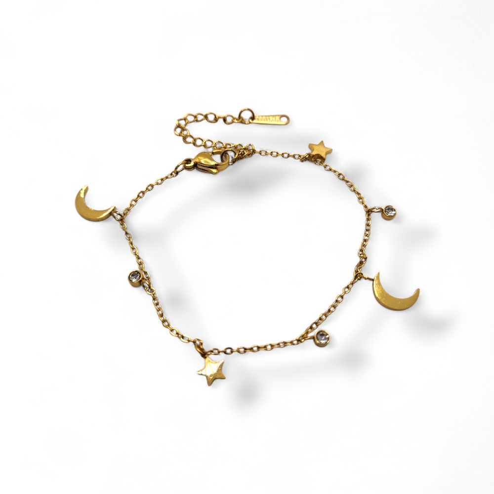 Gold Moon and Star Charm Bracelet